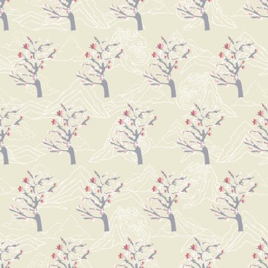 Stilize, soyut, adaçayı, pembe, krem bulutlar İllüstrasyon