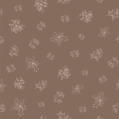 Soyut yaprakları ve çiçekleri olan dikişsiz bir desen..