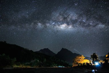 Güzel gece gökyüzünün Samanyolu, Borneo, tahıl ile uzun pozlama fotoğraf, güzel Samanyolu şaşırtıcı. Görüntü içeren bazı tahıl veya gürültü ve yumuşak odak.