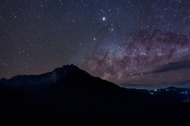 Güzel gece gökyüzünün Samanyolu, Borneo, tahıl ile uzun pozlama fotoğraf, güzel Samanyolu şaşırtıcı. Görüntü içeren bazı tahıl veya gürültü ve yumuşak odak.