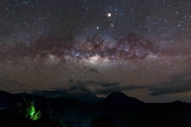 Güzel gece gökyüzünün Samanyolu, Borneo, tahıl ile uzun pozlama fotoğraf, güzel Samanyolu şaşırtıcı. Görüntü içeren bazı tahıl veya gürültü ve yumuşak odak.
