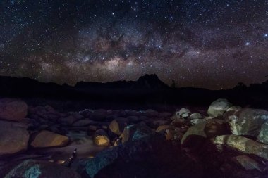 Güzel gece gökyüzünün Samanyolu, Borneo, tahıl ile uzun pozlama fotoğraf, güzel Samanyolu şaşırtıcı. Görüntü içeren bazı tahıl veya gürültü ve yumuşak odak.