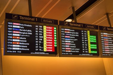 Singapur, 27 Aralık 2016: Büyük ve tam ayrıntılarını Changi Uluslararası Havalimanı terminal, Singapur Uluslararası uçuşlar bilgi yönetim kurulu