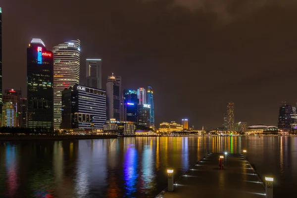 Singapur Junio 2016 Vista Nocturna Del Centro Singapur Bahía Del — Foto de Stock