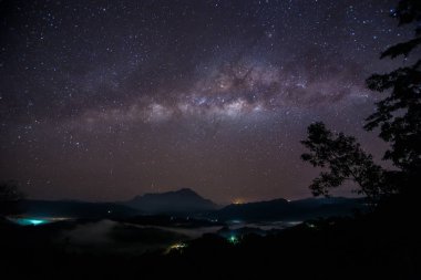 Sabah, Borneo, (tahıl ile uzun pozlama fotoğraf. Samanyolu gece gökyüzünün güzel inanılmaz Görüntü içeren bazı tahıl veya gürültü ve yumuşak odak.)