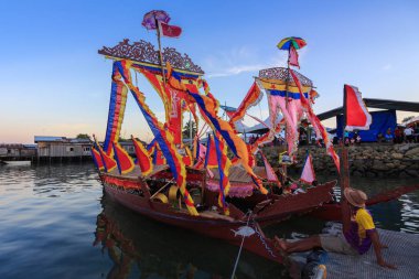 Semporna Sabah, Malezya-Nisan, 2017 yaklaşık: Lepa-Lepa denilen renkli ve güzel geleneksel Bajau tekne dekore Festivali Regatta Lepa Samporna sırasında.