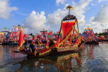 Semporna Sabah, Malezya-Nisan, 2017 yaklaşık: Lepa-Lepa denilen renkli ve güzel geleneksel Bajau tekne dekore Festivali Regatta Lepa Samporna sırasında.