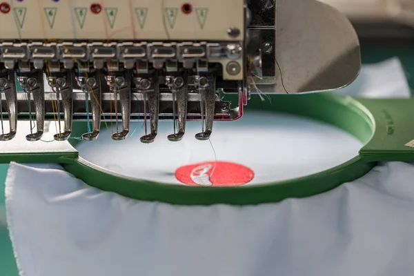 Embroidery machine needle in Textile Industry at Garment Manufacturers, Embroidery needle, Needle with thread (selective focus and soft focus)