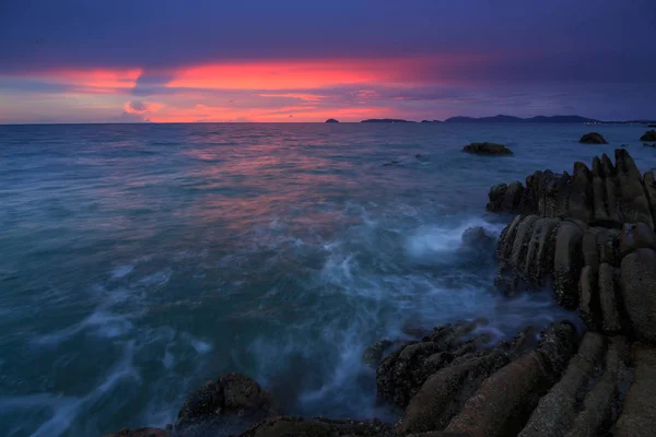 Incroyable Belle Nature Coucher Soleil Sur Mer Avec Ciel Crépusculaire — Photo