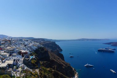 Panoramic şaşırtıcı görünümüne Sanorini Körfezi Island, Thira, Cyclades, Yunanistan