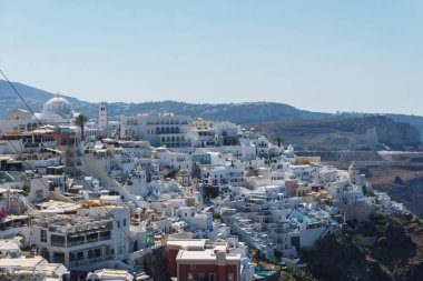 Panoramic şaşırtıcı görünümüne Sanorini Körfezi Island, Thira, Cyclades, Yunanistan