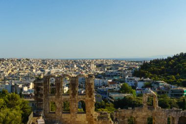 Parthenon Tapınağı Akropol, Atina, Yunanistan ve sütun ayrıntılar üzerinde en büyük.