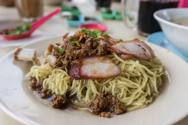 Sarawak Comida Chinesa Famosa Local Kolo Mee Com Carne Porco — Fotografia de Stock