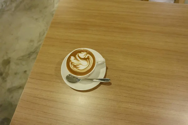 Cappuccino Latte Coffee Art Cup Heart Shaped Surface Top View — Stock Photo, Image