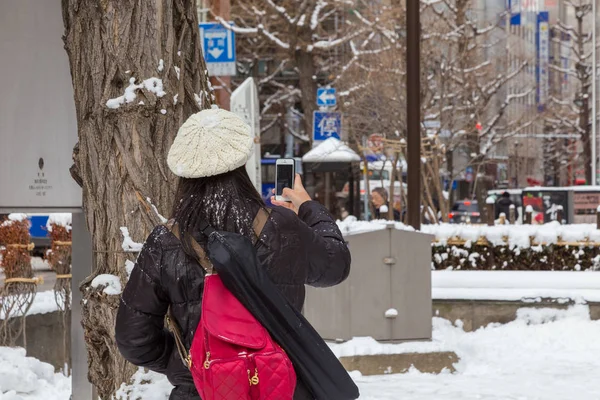 Sapporo Hokkaido Giappone Dicembre 2017 Una Giovane Asiatica Non Identificata — Foto Stock