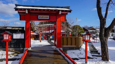Hokkaido, Japonya-Aralık 22, 2017:Landmark Noboribetsu Tarih Jidaimura tarihi köy Noboribetsu, Hokkaido Edo dönemi mimarisi tarzında, Hokkaido, Japonya kış aylarında burada.