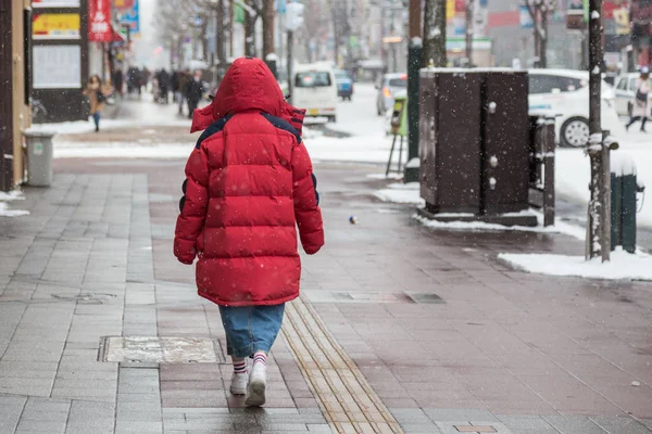 Otaru Japan Grudnia 2017 Niezidentyfikowany Pieszych Spacer Mieście Sapporo Podczas — Zdjęcie stockowe