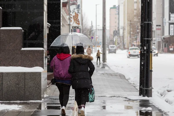 Otaru Japán 2017 December Azonosítatlan Gyalogosok Séta Közben Téli Szezonban — Stock Fotó