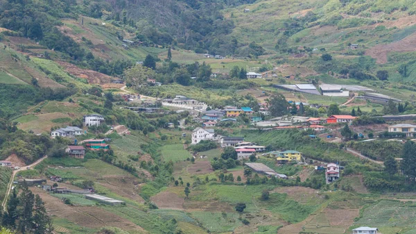 Natureza Highland Paisagem Verde Vista Cidade Kundasang Sabah Malásia — Fotografia de Stock