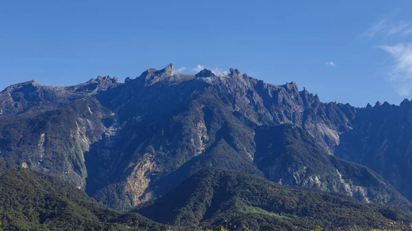 Extrême Gros Plan Mont Kinabalu Avec Ciel Bleu Clair Nuage — Photo