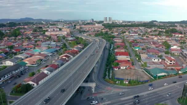 Aerial Drone Recorage Car Moving City Center Kota Kinabalu Sabah — Wideo stockowe
