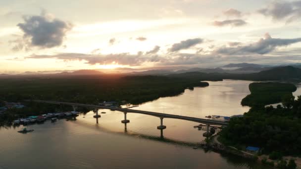 Luftaufnahme Der Schönen Harmonie Sonnenaufgang Farbe Gayang Tuaran Sabah Malaysia — Stockvideo