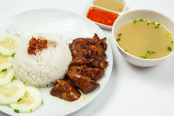 Heerlijk Gebraden Kip Met Rijst Hainan Chicken — Stockfoto