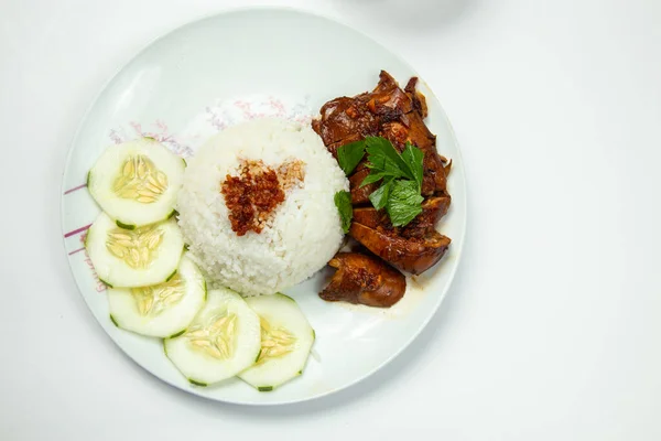 Delicioso Frango Assado Com Arroz Hainan Chicken — Fotografia de Stock
