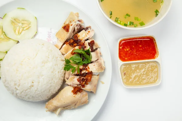 Ayam Uap Lezat Dengan Nasi Ayam Hainan — Stok Foto