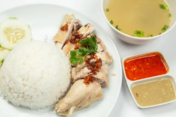 Lahodné Kuře Páře Rýží Hainan Chicken — Stock fotografie