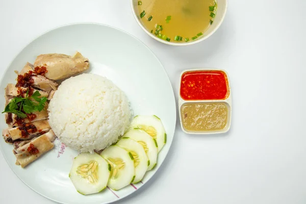 米とおいしい蒸気鶏 海南鶏 — ストック写真
