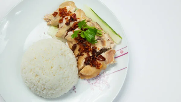 Herkullista Höyrykanaa Riisin Kanssa Hainan Chicken — kuvapankkivalokuva