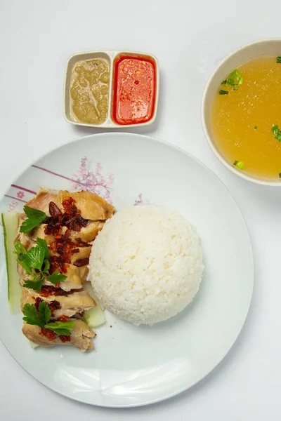 Delicious Steam Chicken Rice Hainan Chicken — Stock Photo, Image