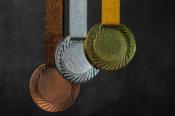 Χρυσό Μετάλλιο Αργυρό Μετάλλιο Και Χάλκινο Μετάλλιο Έννοια Για Νίκη — Φωτογραφία Αρχείου