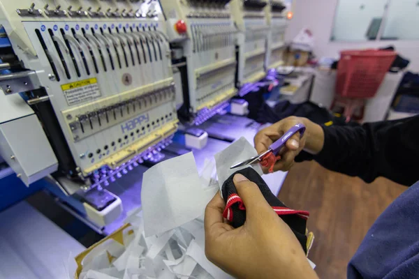 Kota Kinabalu Sabah Malaysia March 2019 Embroidery Machine Needle Textile — стокове фото