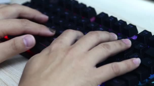 Man Hands Typing Black Keybord Office — Stock Video