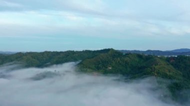 Tropikal yağmur ormanları ve bulutların güneş doğarken çekilmiş güzel yeşil doğa manzarasının 4K görüntüsü.