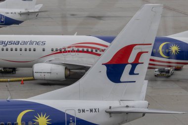 Kuala Lumpur, Malezya - 21 Ağustos 2024: Malezya 'da Kuala Lumpur Uluslararası Havaalanı' nın kapılarına park etmiş çok sayıda Boeing 737 uçağı