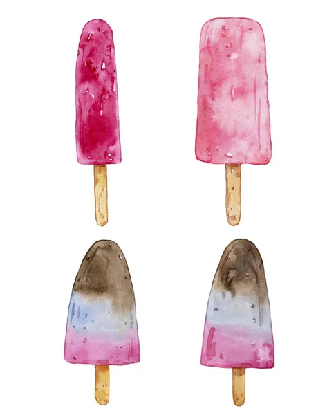 Suluboya berry, çikolata, vanilya buzlu şeker beyaz arka plan üzerinde izole. Ferahlatıcı, soğuk, yaz tatlı.