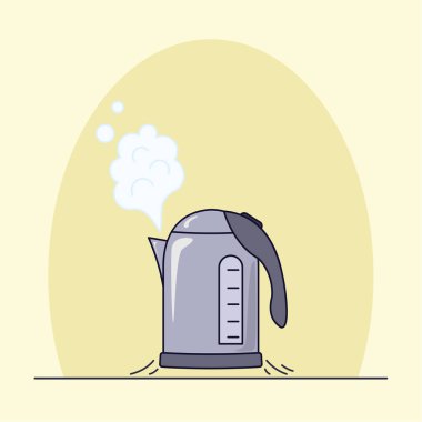 Sarı bir arka plan üzerinde kaynar elektrikli su ısıtıcısı. Vektör çizim