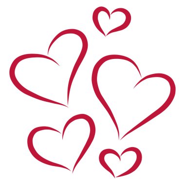 Beyaz, vektör çizim üzerinde beş kırmızı kalpler