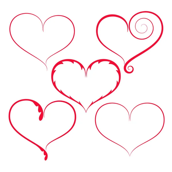 Set Red Decorated Hearts White Background Valentine Day Symbol — Stock Vector