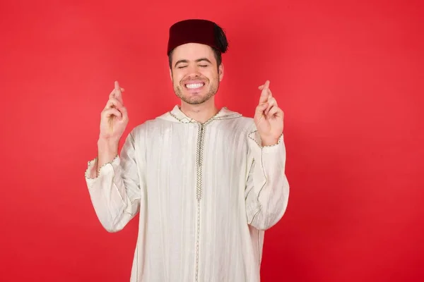 Handsome Young Man Wearing Traditional Turkish Hat Fez Gesturing Finger — Stock Photo, Image