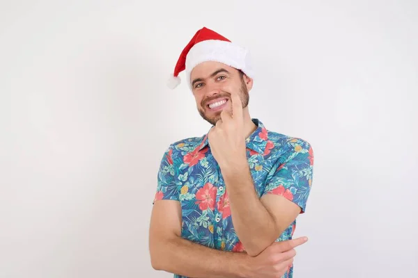 Ung Man Santa Hatt Beckoning Komma Hit Gest Med Handen — Stockfoto