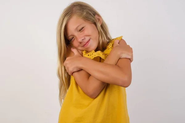Cute Little Girl Hugging Oneself Happy Positive Smiling Confident Self — Stock Photo, Image
