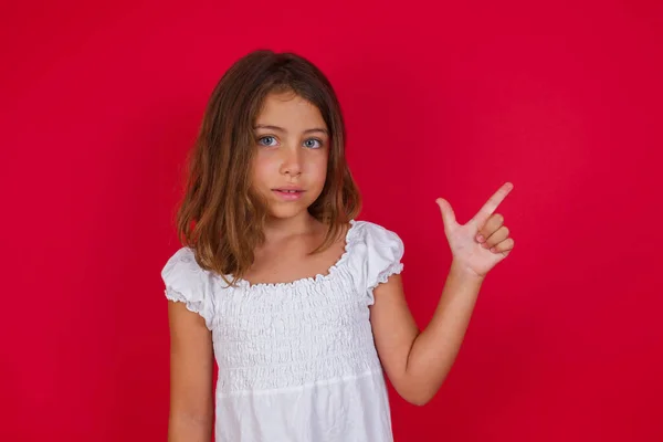 Cute Little Girl Pointing Fingers Number Eight Chinese Sign Language — Stock Photo, Image