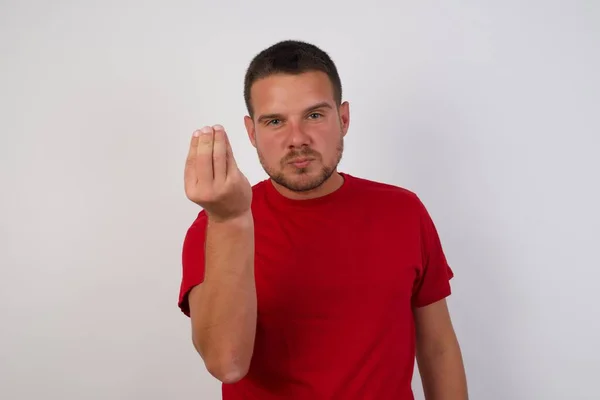 Homem Zangado Gesticulando Gesto Típico Italiano Com Mão Olhando Para — Fotografia de Stock