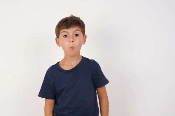 Shot Pleasant Looking Brunette Beautiful Kid Boy Wearing Casual Shirt — Stock Photo, Image