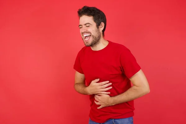 Jonge Blanke Man Lacht Lacht Hard Hardop Handen Het Lichaam — Stockfoto