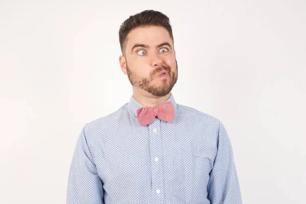 Funny Portrait Young Businessman Making Grimace Crazy Face — Stock Photo, Image